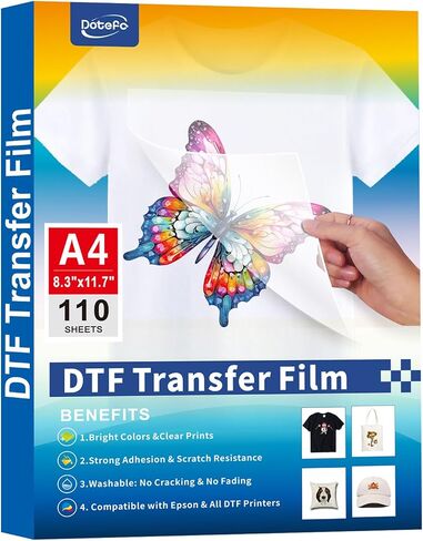 فيلم A4 DTF Transfer ، فيلم DTF Sheets مزدوج الوجهين 8.3 "x11.7" ، ورق DTF غير اللامع لقمصان النسيج الأبيض والظلام ، ورقة نقل DTF متوافقة مع طابعات نفايات الحبر DTF (A4-35) in Saudi Arabia