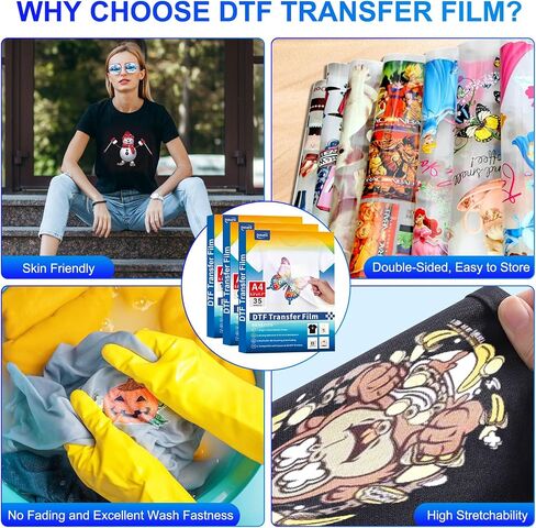 فيلم A4 DTF Transfer ، فيلم DTF Sheets مزدوج الوجهين 8.3 "x11.7" ، ورق DTF غير اللامع لقمصان النسيج الأبيض والظلام ، ورقة نقل DTF متوافقة مع طابعات نفايات الحبر DTF (A4-35) in Saudi Arabia