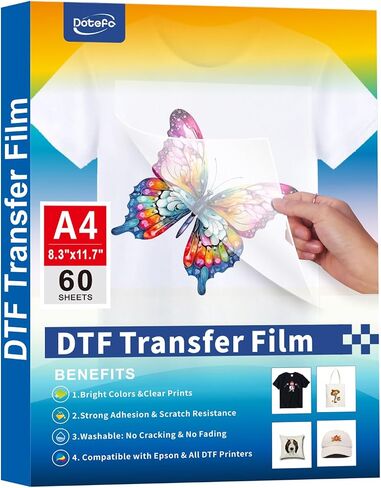 A4 DTF Transfer Film, Double Sided DTF Sheets Film 8.3"x11.7", Matte DTF Paper for White and Dark Fabric T Shirts, DTF Transfer Paper Compatible with DTF Inkjet Printers(A4-35 Sheets) in Saudi Arabia
