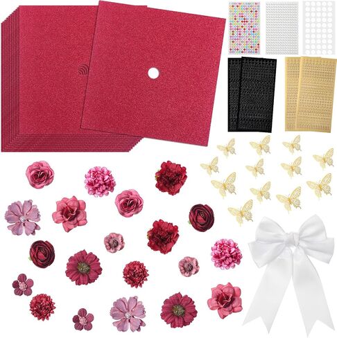 Gilprop Graduation Grad Cap Decorations Set DIY Glitter Card Stock Stock Paper Bow Flower Heads 3D Butterfly Stickers Rhinestons Letter Dots Leshesive Dots for Grad Hat (Red) in Kuwait