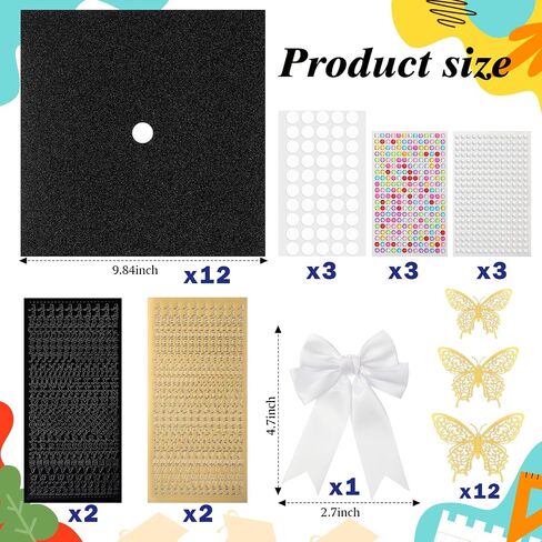 Gilprop Graduation Grad Cap Decorations Set DIY Glitter Card Stock Stock Paper Bow Flower Heads 3D Butterfly Stickers Rhinestons Letter Dots Leshesive Dots for Grad Hat (Red) in Kuwait