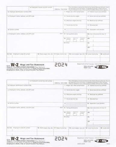 W2 Tax Forms 2025 IRS-Compatible 4 Part W2 Forms for 10 Employees - Compatible with Quickbooks Software & Laser, Inkjet Printers - 3 W3 Forms incuded, and 10 Self-Sealing Envelopes in Saudi Arabia