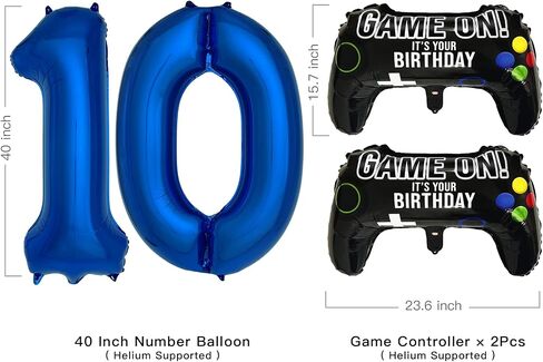 Navy Blue Video Game Party Supplies Boys 10th Birthday Party Decorations- 2 Packs Game On Balloons with Dark Blue Number 10 Balloon in Kuwait