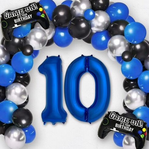 Navy Blue Video Game Party Supplies Boys 10th Birthday Party Decorations- 2 Packs Game On Balloons with Dark Blue Number 10 Balloon in Kuwait