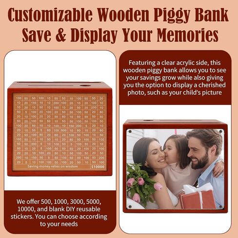 10000 Savings Challenge Box with Photo Display, Customizable Wooden Piggy Bank for Adults Kids, Money Saving Box for Boys and Girls, Funny Cash Vault Coin Bank, Alcancias de Dinero para Adultos in Saudi Arabia