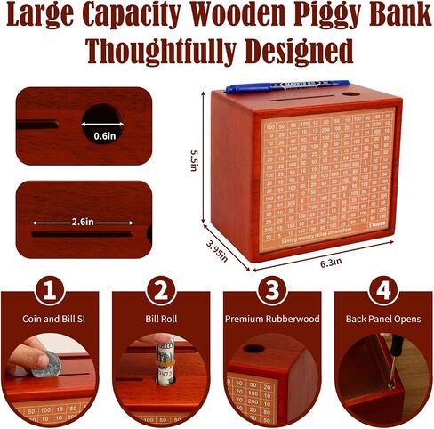 10000 Savings Challenge Box with Photo Display, Customizable Wooden Piggy Bank for Adults Kids, Money Saving Box for Boys and Girls, Funny Cash Vault Coin Bank, Alcancias de Dinero para Adultos in Saudi Arabia
