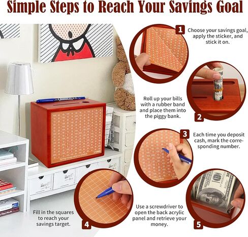 10000 Savings Challenge Box with Photo Display, Customizable Wooden Piggy Bank for Adults Kids, Money Saving Box for Boys and Girls, Funny Cash Vault Coin Bank, Alcancias de Dinero para Adultos in Saudi Arabia