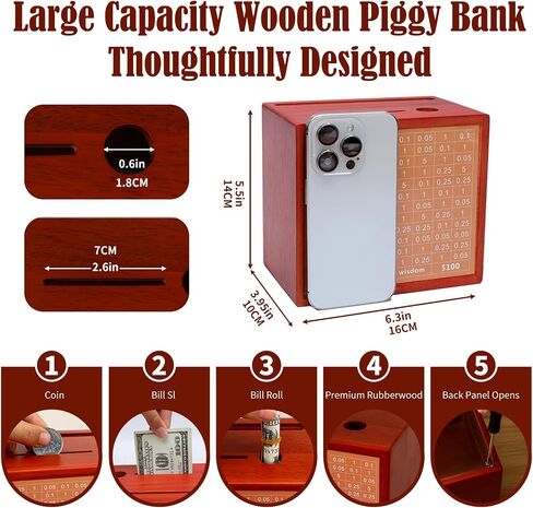 10000 Savings Challenge Box with Photo Display, Customizable Wooden Piggy Bank for Adults Kids, Money Saving Box for Boys and Girls, Funny Cash Vault Coin Bank, Alcancias de Dinero para Adultos in Saudi Arabia