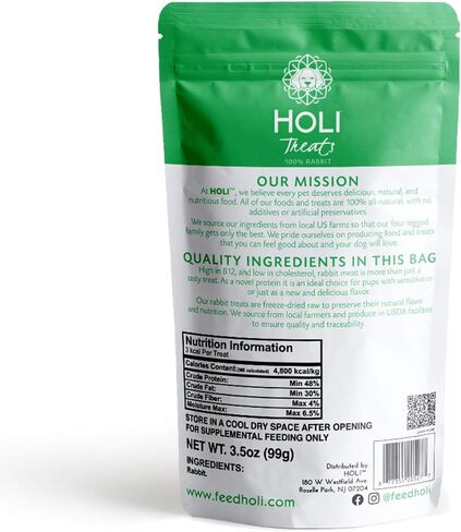 HOLI Freeze Dried Rabbit Treats for Dogs- All Natural Healthy Dog Treats, 100% Made in USA - Single Ingredient - Human Grade - Grain Free - Diabetic Friendly - 1.75oz in Kuwait