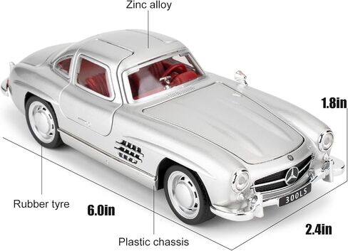 1955 Mercedes-Benz 300sl Vintage Car Model, 1/32 Toy Car with Sound and Light Function, Children's Toy Model Car with PullBack Function, Collector's Quality Model Car, Gift for Children (silver) in Kuwait