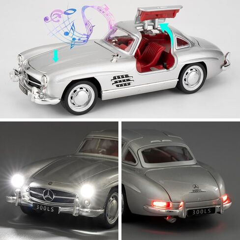 1955 Mercedes-Benz 300sl Vintage Car Model, 1/32 Toy Car with Sound and Light Function, Children's Toy Model Car with PullBack Function, Collector's Quality Model Car, Gift for Children (silver) in Kuwait