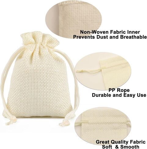 ZISUEX 50PCS Burlap Bags with Drawstring,2.7 x 3.5 Inch Linen Bags Burlap Gift Bags with Drawstring for Christmas Wedding Party and DIY Craft Candy Packing (Beige, 2.7 x 3.5 Inch-7 x 9 CM) in Saudi Arabia