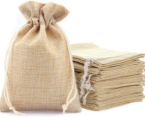ZISUEX 50PCS Burlap Bags with Drawstring,2.7 x 3.5 Inch Linen Bags Burlap Gift Bags with Drawstring for Christmas Wedding Party and DIY Craft Candy Packing (Beige, 2.7 x 3.5 Inch-7 x 9 CM) in Kuwait