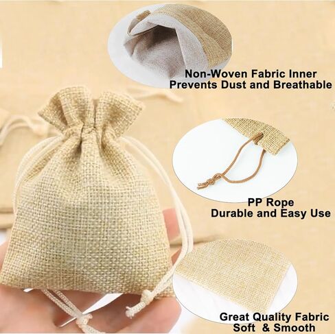 ZISUEX 50PCS Burlap Bags with Drawstring,2.7 x 3.5 Inch Linen Bags Burlap Gift Bags with Drawstring for Christmas Wedding Party and DIY Craft Candy Packing (Beige, 2.7 x 3.5 Inch-7 x 9 CM) in Kuwait