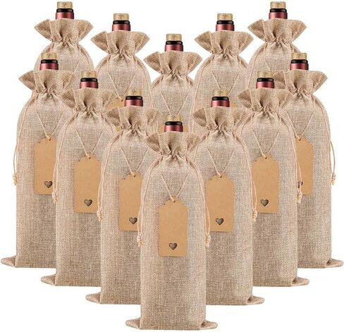Homum 12Pcs Premium Burlap Wine Bags, Reusable Wine Bottle Bags for Weddings, Parties, Blind Tastings, Christmas, Birthdays, Housewarming, Home Storage (Red) in Saudi Arabia