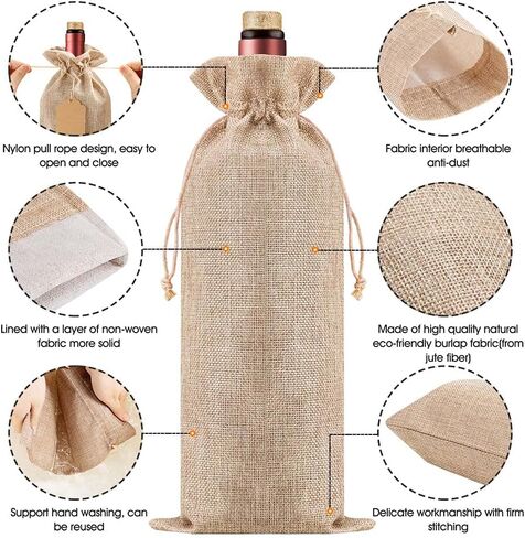 Homum 12Pcs Premium Burlap Wine Bags, Reusable Wine Bottle Bags for Weddings, Parties, Blind Tastings, Christmas, Birthdays, Housewarming, Home Storage (Red) in Saudi Arabia
