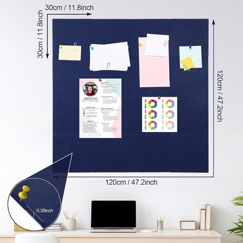 Large Cork Boards Alternative for Walls 47"X 47"-16 Pack 11.8"X11.8" Felt Wall Tiles with Safe Removable Adhesive Tabs Photo Corkboards Bulletin Boards Pin Board for Office Home Decor, Turquoise Blue in Kuwait