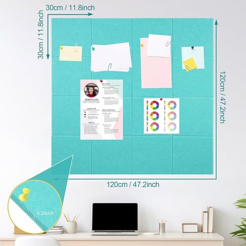 Large Cork Boards Alternative for Walls 47"X 47"-16 Pack 11.8"X11.8" Felt Wall Tiles with Safe Removable Adhesive Tabs Photo Corkboards Bulletin Boards Pin Board for Office Home Decor, Turquoise Blue in Kuwait