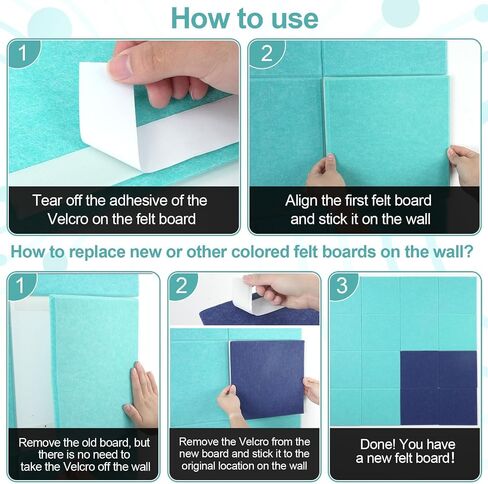 Large Cork Boards Alternative for Walls 47"X 47"-16 Pack 11.8"X11.8" Felt Wall Tiles with Safe Removable Adhesive Tabs Photo Corkboards Bulletin Boards Pin Board for Office Home Decor, Turquoise Blue in Kuwait