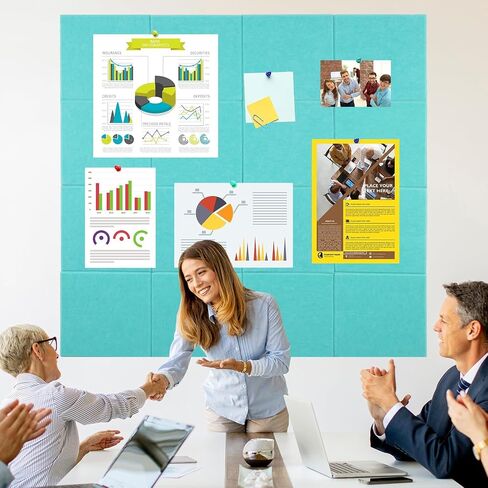 Large Cork Boards Alternative for Walls 47"X 47"-16 Pack 11.8"X11.8" Felt Wall Tiles with Safe Removable Adhesive Tabs Photo Corkboards Bulletin Boards Pin Board for Office Home Decor, Turquoise Blue in Kuwait