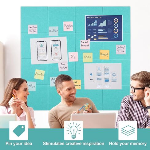 Large Cork Boards Alternative for Walls 47"X 47"-16 Pack 11.8"X11.8" Felt Wall Tiles with Safe Removable Adhesive Tabs Photo Corkboards Bulletin Boards Pin Board for Office Home Decor, Turquoise Blue in Kuwait