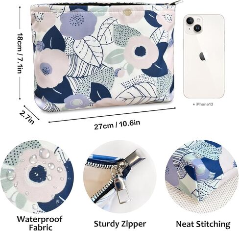 STARDW Aesthetic Makeup Bag Cosmetic Bags for Women and Girls, Large Capacity Canvas Travel Makeup Bag,Makeup Organizer Bag Zipper Pouch (Garden) in Kuwait
