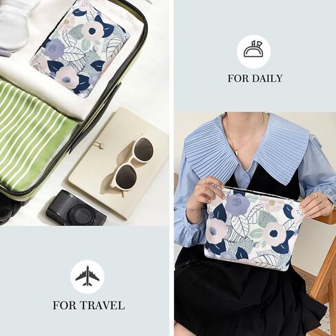 STARDW Aesthetic Makeup Bag Cosmetic Bags for Women and Girls, Large Capacity Canvas Travel Makeup Bag,Makeup Organizer Bag Zipper Pouch (Garden) in Kuwait