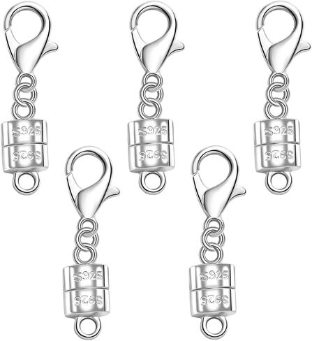 925 Silver Magnetic Necklace Clasp with Lobster Clasp,Magnetic Necklace Clasps and Closures for Bracelet Necklace Extender (5silvery) in Kuwait