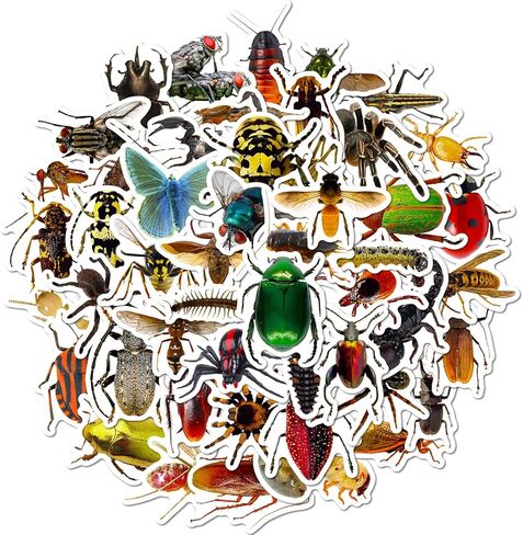 50pcs حشرات ملصقات لزجاجات المياه ملصقات الحشرات الواقعية الواقعة للأطفال ملصقات حيوانية مقاومة للماء للغيتار المحمول Hydroflask Scrapbooking Journaling in Kuwait