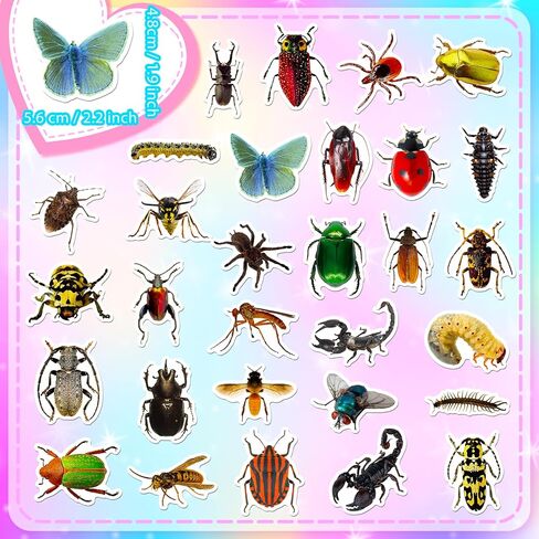 50pcs حشرات ملصقات لزجاجات المياه ملصقات الحشرات الواقعية الواقعة للأطفال ملصقات حيوانية مقاومة للماء للغيتار المحمول Hydroflask Scrapbooking Journaling in Kuwait