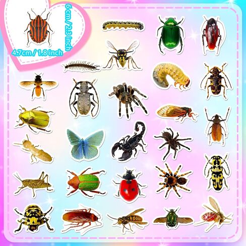 50pcs حشرات ملصقات لزجاجات المياه ملصقات الحشرات الواقعية الواقعة للأطفال ملصقات حيوانية مقاومة للماء للغيتار المحمول Hydroflask Scrapbooking Journaling in Kuwait