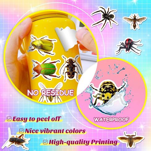 50pcs حشرات ملصقات لزجاجات المياه ملصقات الحشرات الواقعية الواقعة للأطفال ملصقات حيوانية مقاومة للماء للغيتار المحمول Hydroflask Scrapbooking Journaling in Kuwait