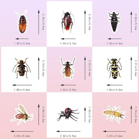 50pcs حشرات ملصقات لزجاجات المياه ملصقات الحشرات الواقعية الواقعة للأطفال ملصقات حيوانية مقاومة للماء للغيتار المحمول Hydroflask Scrapbooking Journaling in Kuwait