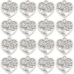 SUNNYCLUE 1 Box 100Pcs Tree of Life Charm Small Silver Tree Charms Bulk Tibetan Style Heart Charms Metal Plant Lucky Charm for Jewelry Making Charms Supplies DIY Necklace Earring Women Adult