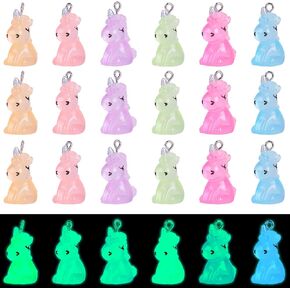 24Pcs Luminous Resin Unicorn Charms Glow in the Dark Unicorn Pendants Cute Animal Charms for Bracelets Necklace Earrings Jewelry Making DIY Ornament Accessories