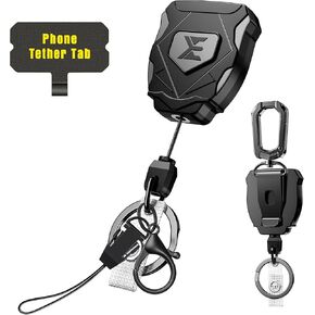 ELV Heavy Duty Retractable Keychain with Belt Clip and Carabiner, Retractable Badge Reel, Retractable ID Badge Holder with 31" Strong Dyneema Cord, Key Ring, Badge Clip and Phone Tethers