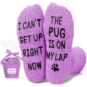 Women Funny Dog Mom Gifts - Pug Mom Owner Socks, Funny Christmas Birthday Pug Gifts for Women Her, Purple Dog Socks