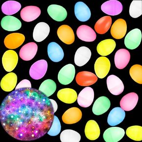 180 Pcs Glow Easter Eggs Set 80 Glow in The Dark Eggs with 100 led Round Balls Lights 2.5" Fillable Plastic Eggs for Easter Eggs Hunt, Basket Stuffers Fillers, Game, Easter Decorations