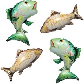 4 Pcs Fish Balloons Foil Sea Animal Balloons for Fishing Themed Birthday Party Decorations Gone Fishing Party Balloons Supplies