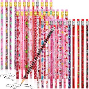 Gersoniel Valentine Day Pencils for Kids Class Colorful Wood Cartoon Pencils for Kids School Party Valentine's Day Home Supplies, Assorted Love Heart Patterns