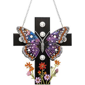Yunzlly DIY Hanging Diamonds Painting Pendant Kit Cross, 9.3x8inch Butterfly Gem Painting Board Kit Ornament, Special Diamond Art Acrylic Kit, Box Package
