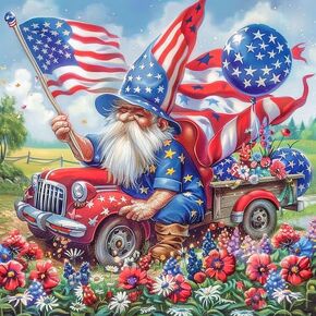 Lophomie Gnome Independence Day Diamond Painting Kits DIY 5D Truck Diamond Art Kits for Beginners Adults Full Drill Diamond Painting Kits for Home Wall Decoration Gift 14x14 inch.