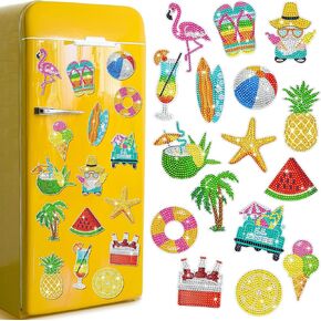16 Pcs Beach Refrigerator Diamond Painting Magnets Hawaiian Fridge Magnet Diamond Art Kits Tropical Magnetic Fridge Stickers Diamond Art Refrigerator Magnets for Adults Crafts Home Decor