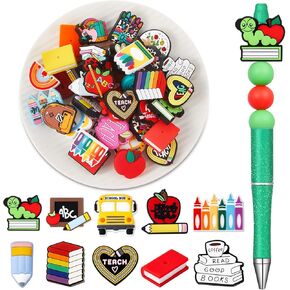 40 Pcs Silicone Focal Beads for Pens Teacher Silicone Beads Bulk for Keychain Making DIY Gift Necklace Bracelet Jewelry