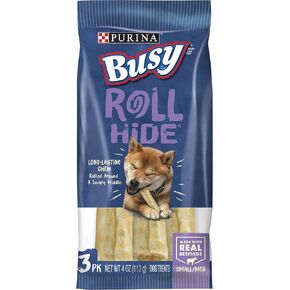 Purina Busy Rawhide Small/Medium Breed Dog Bones, Rollhide - (Pack of 12) 3 ct. Pouches