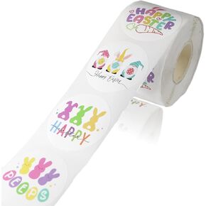 500 PCS Easter Bunny Stickers Roll,1.5 Inch Bunny Sticker for Small Business Easter Rabbit Round Labels Stickers