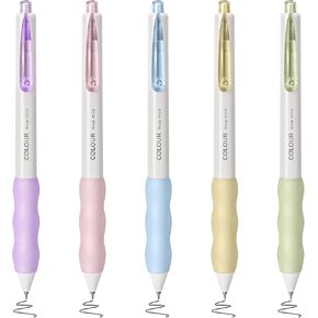 BAYTORY Retractable Gel Pens Black Ink, CS Fine Point 0.5mm Gel Ink Pens, Quick Dry Smooth Writing Comfort Grip Cute Pen 5Pcs (Morandi)