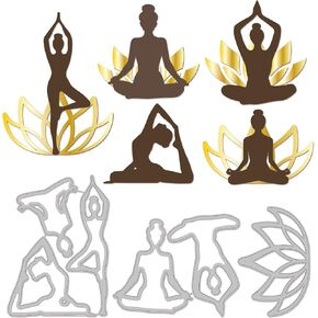 BENECREAT 3Pcs Yoga Theme Cutting Dies Stencil, Lotus Metal Embossing Cut Stencils Craft Embossing Tools for Card DIY Scrapbooking Decorative Albumn, 0.8mm Thick