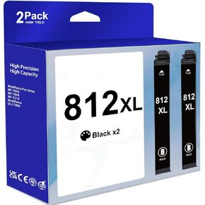 812XL 812 XL Replacement for 812 XL T812 T812XL Black Ink WF 7840 7820 Black Ink Cartridges Combo Pack for Workforce Pro WF-7840 WF-7820 WF-7310 EC-C7000 Printer