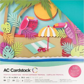 American Crafts 12x12 Card Stock Pack, 60 Sheets Total 3 Sheets Of 20 Colors, Tropical Arts Crafts Supplies Celebration Paper Card Stock Colored Card Stock For Printer Card Stock Paper Colored Paper